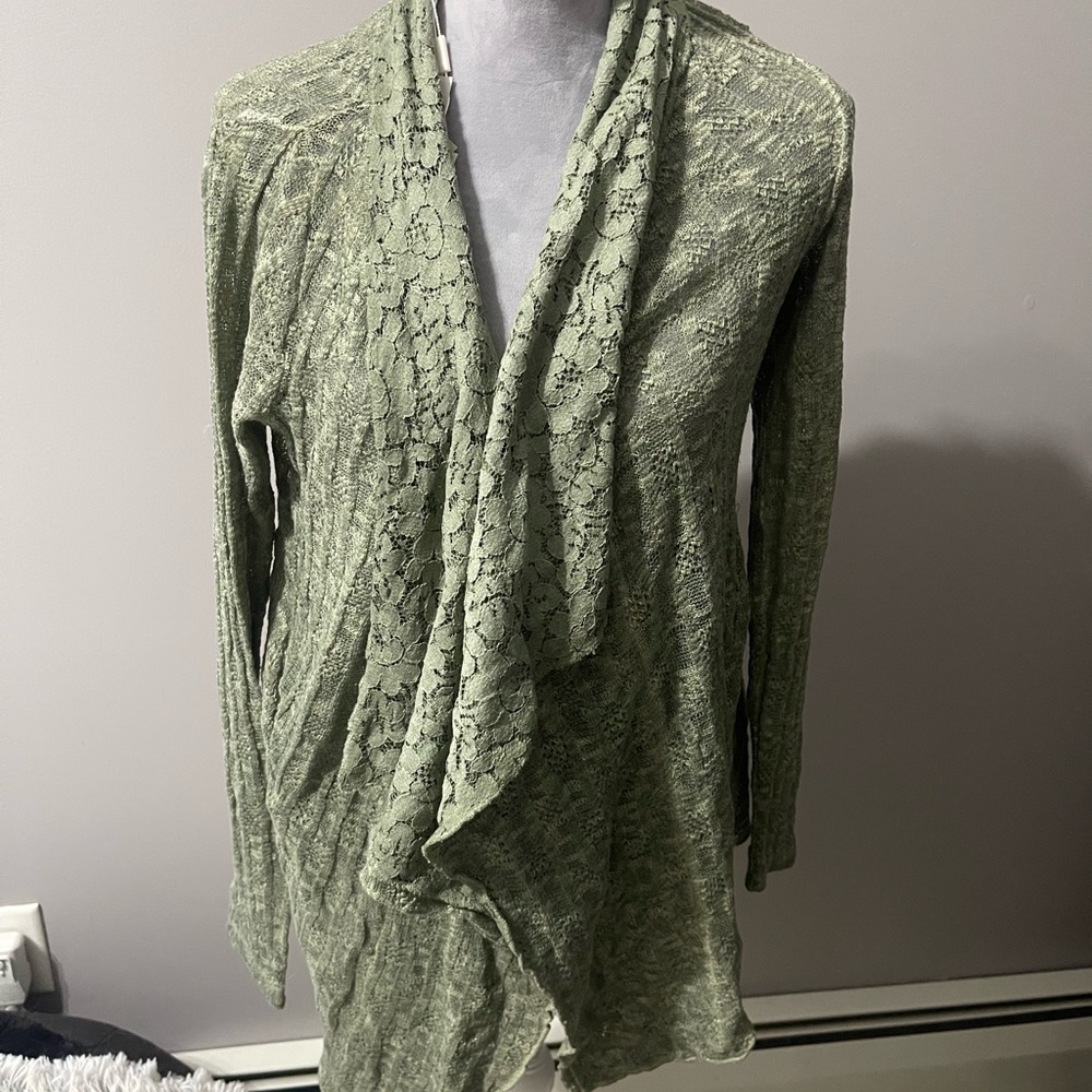 Cupio Sage Green Lace Draped Cardigan